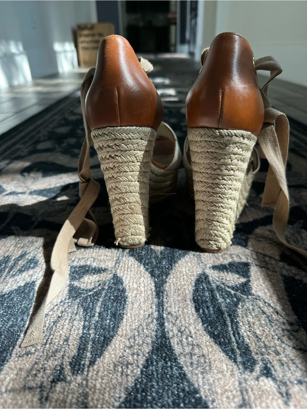 MICHAEL Michael Kors Beige and Brown Wedge Espadrille Sandals with Ankle Wrap